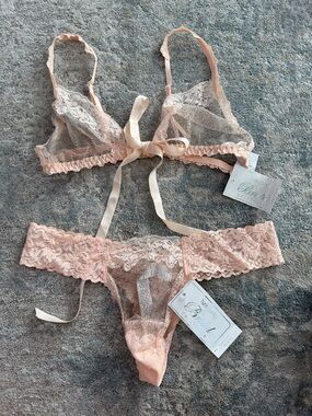 Hanky Panky Blush Pink Lace Sheer Bralette & Thong Set